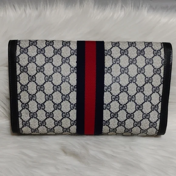 SALE! Authentic Gucci GG Supreme Sherry Line Leather Vtg Clutch Bag - Picture 3 of 16